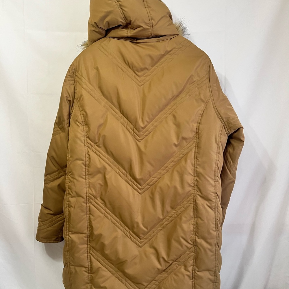 Denver Hayes Down Filled Woman’s Tan Long Winter Parka with Faux Fur Hood - Picture 3 of 15
